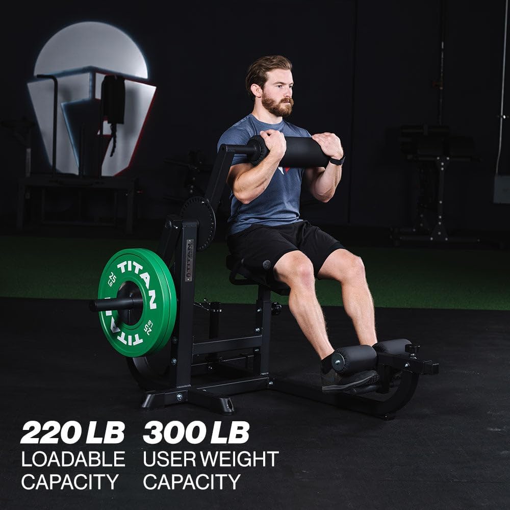 Titan Fitness Seated Ab/Back Extension Machine, Upper Body Abdominal Lower Back Machine, 220 LB Plate-Loaded Capacity, Core and Strength Training Workouts, Home Gym Machine