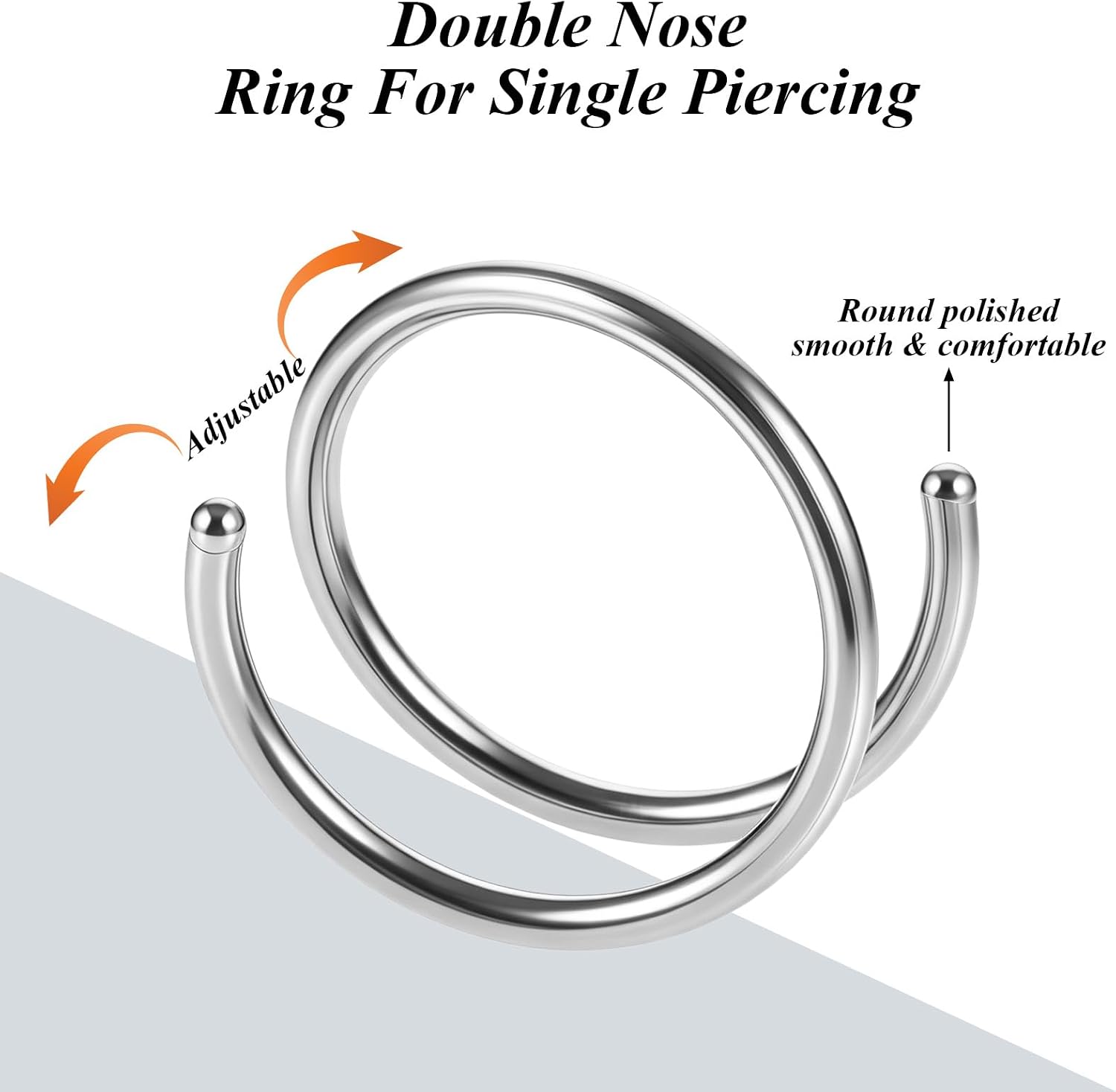 Xinjoduz 6 PCS Double Hoop Nose Ring for Single Piercing, Stainless Steel Twist Spiral Nose Rings Double Hoops for Women, 20 Gauge Nostril Piercing Jewelry (8 mm, 6 Colors)
