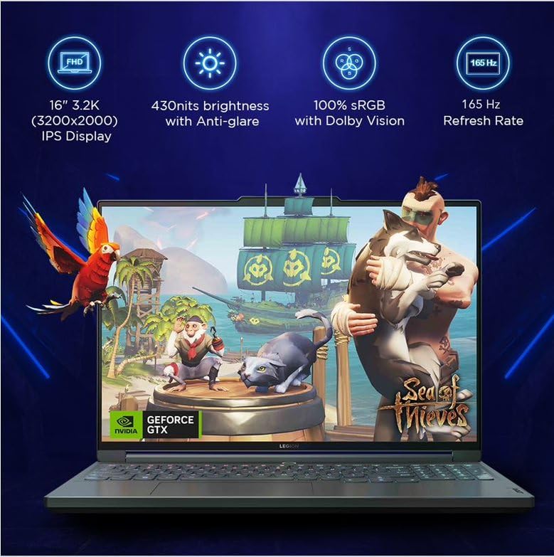 Image of Lenovo Legion Slim 7 Intel Core i9-13900H 16 inch (40.64cm) 3.2K IPS 165Hz 430Nits Gaming Laptop (16GB /1TB SSD /Win 11 /Office 2021 /NVIDIA RTX 4060 8GB /Alexa /3 Month Game Pass /Storm Grey /2Kg),82Y3007QIN