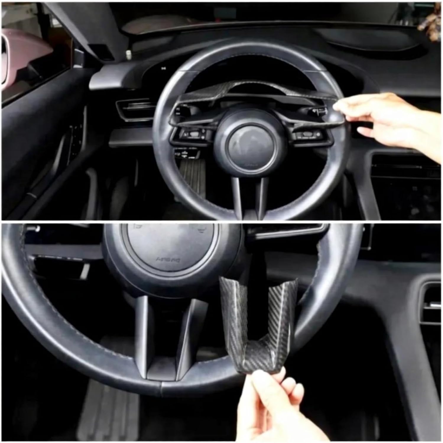 Compatible for Porsche Taycan 2019-2024 Real Carbon Fiber Car Steering Wheel Frame Panel Cover Trim Car Interior Accessories(Blue)