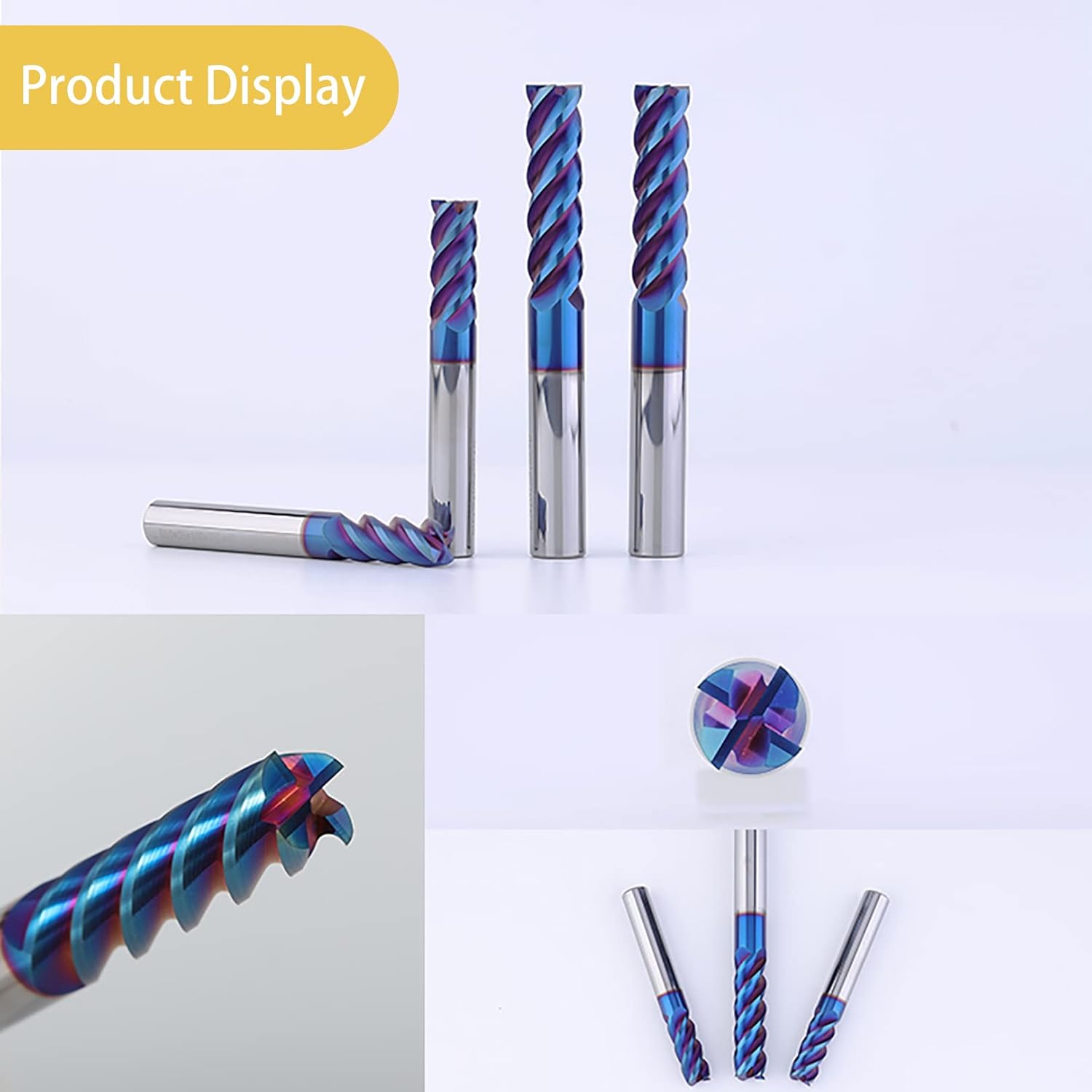 5PCS 1/8" Solid Carbide Square Nose End Mills Set 65HRC Tungsten Steel Milling Cutter 4 Flute CNC Milling Bits for Stainless Steel Hardness Steel