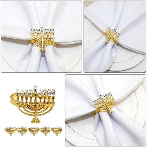 Miniatura 4 de EXCEART Juego de 6 servilleteros dorados de 9 ramas, servilleteros de menorá de metal dorado, servilleteros de mesa para servilletas de tela,