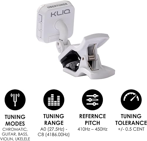 Miniatura 6 de KLIQ UberTuner, afinador profesional de clip para guitarra, bajo, ukelele, violín, mandolina, banjo y todos los instrumentos, afinación cromática