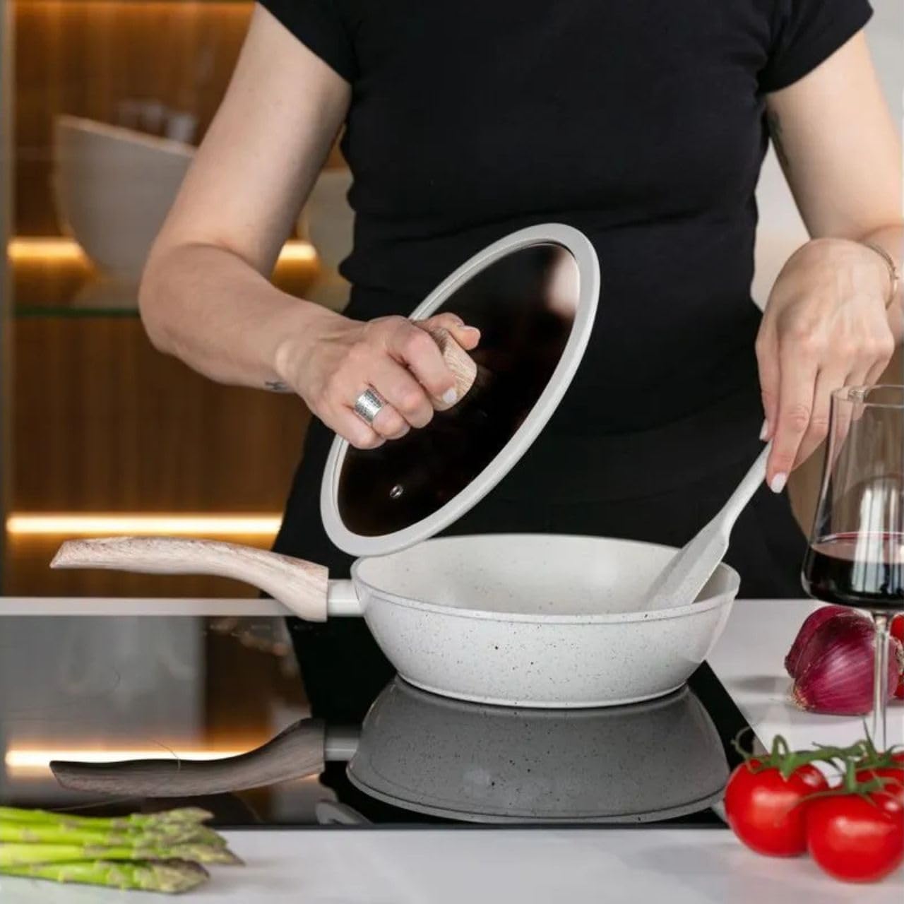 Brinox - Frigideira Alta com Tampa 24Cm 2,3L Ceramic Life Sirius com Fundo de Indução - Vanilla