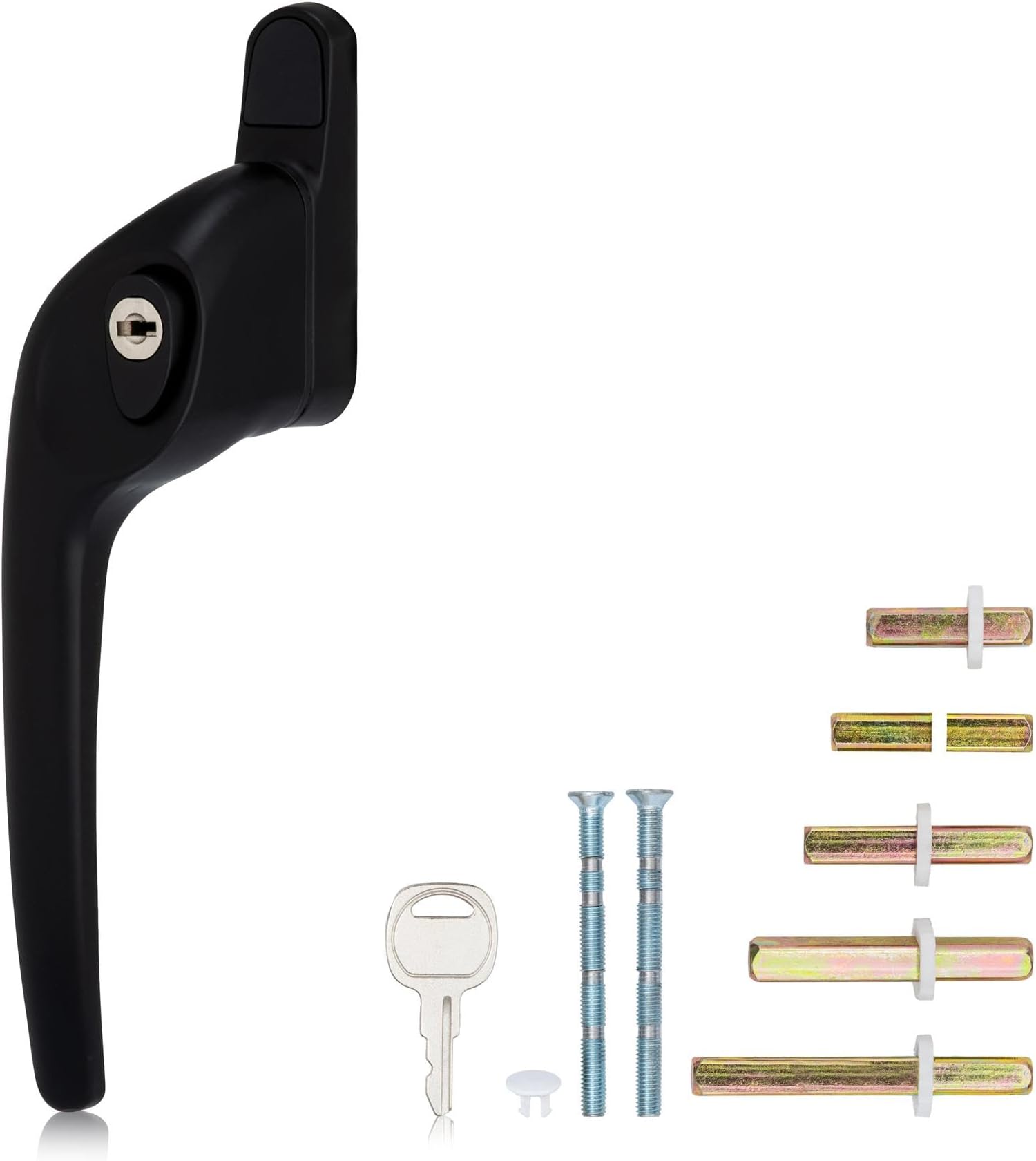 XFORT Cranked Locking Window Handle Installation Kit in Black, Left Hand UPVC Window Handle Replacement, Offset Lockable Window Lever