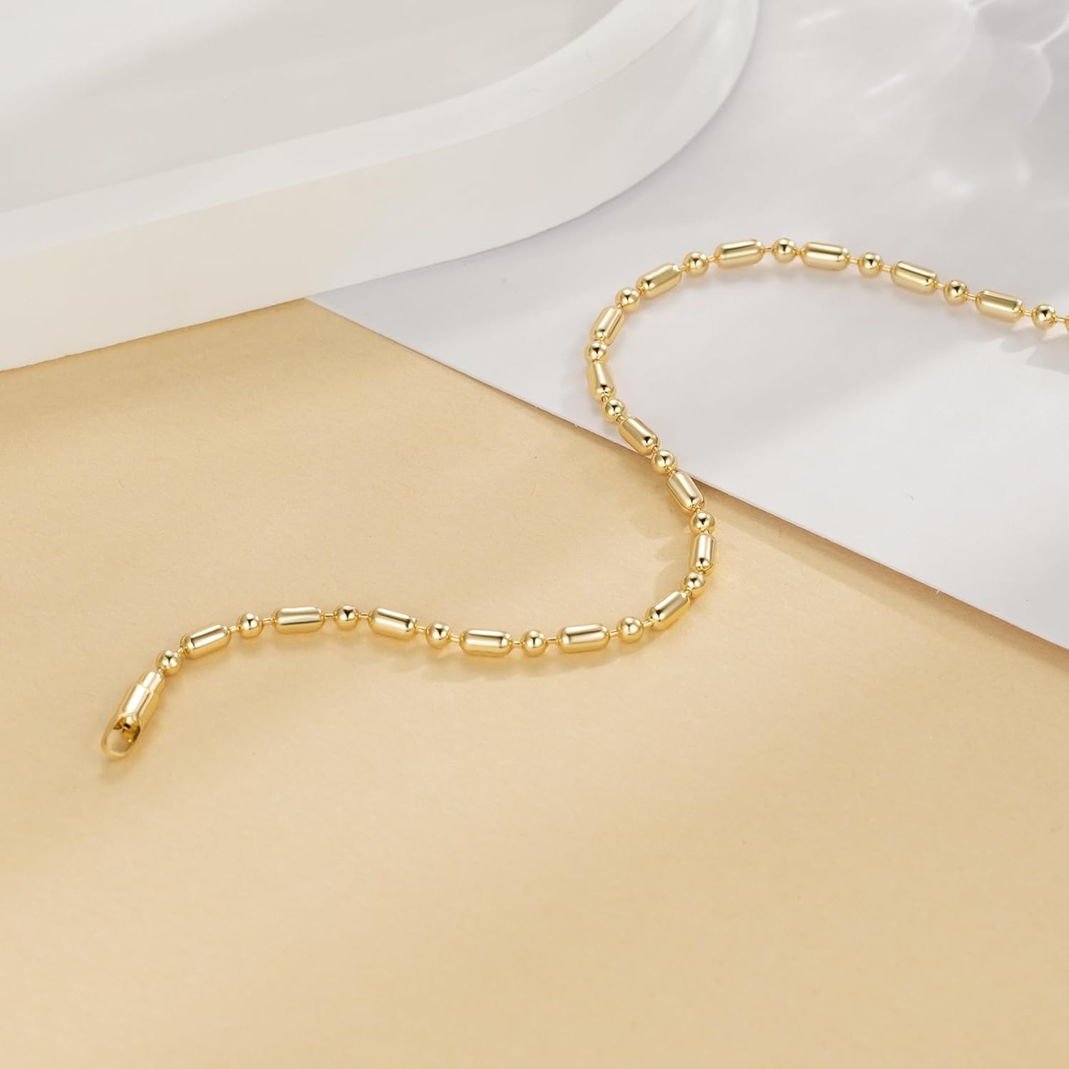 14k Gold Bracelets for Women Chain Chic 14k Gold Love Bracelet Beaded Charm Bracelets for Women with Lobster Clasp 6.5/7/7.5/8/9 in