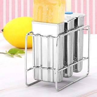 Generic Stainless Steel Ice Cream Set Premium Food Grade 304 DIY Ice Lolly Maker with Storage Rack and Brush for Home Kitchen (3-branch flat head double slot + stainless steel)