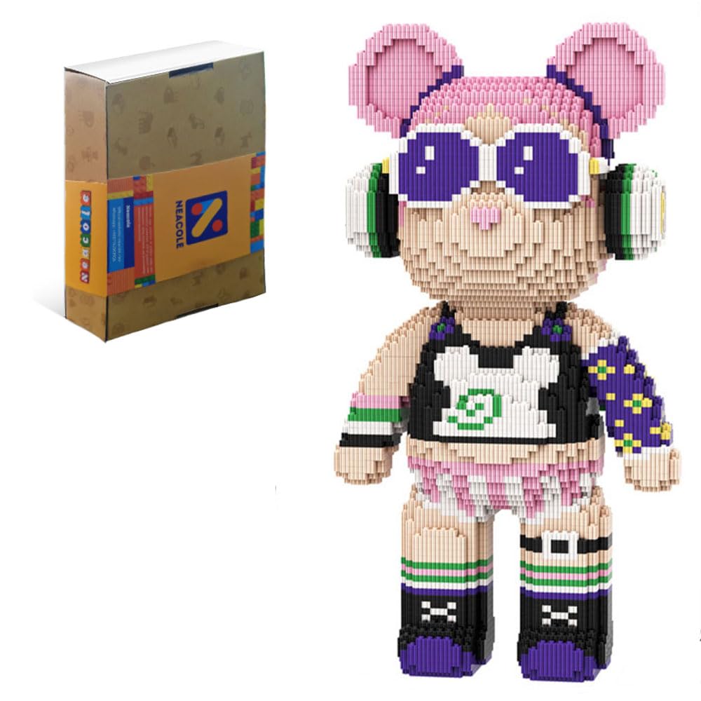 Neacole Bear Building Blocks (7220PCS) 43/46CM Bear Building Bricks, Micro 3D Animal Building Blocks for Adults & Kids,Home & Office Decor, Birthday & Valentine's Day Gifts (Rock & Roll Bear)