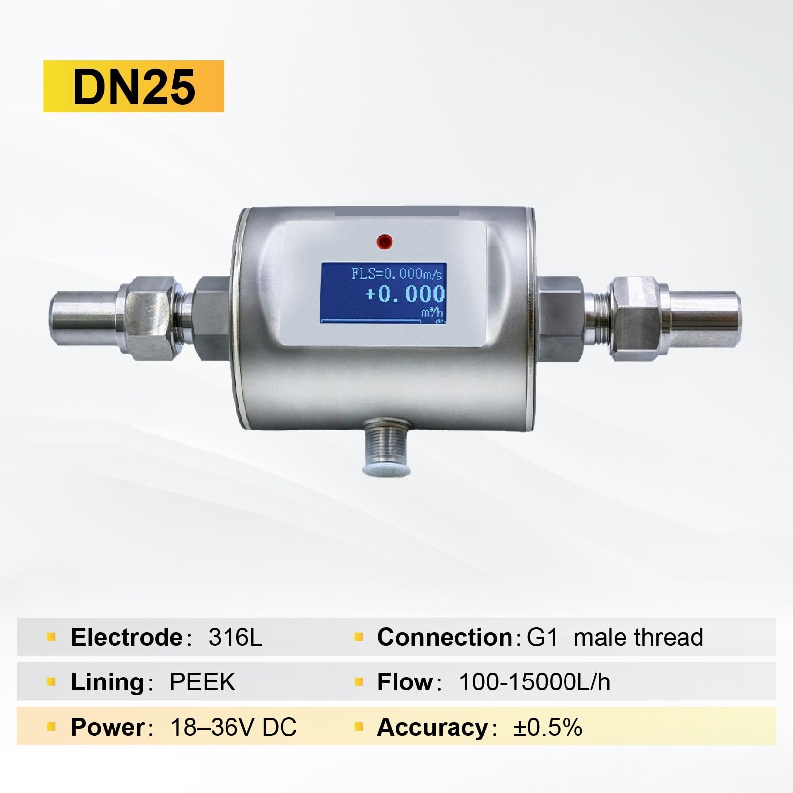 Cyfrowy miernik przepływu wody Kompaktowy przepływomierz elektromagnetyczny Cyfrowy czujnik przepływu wody Magmetr wbudowany do systemu monitorowania rur PLC(DN25)