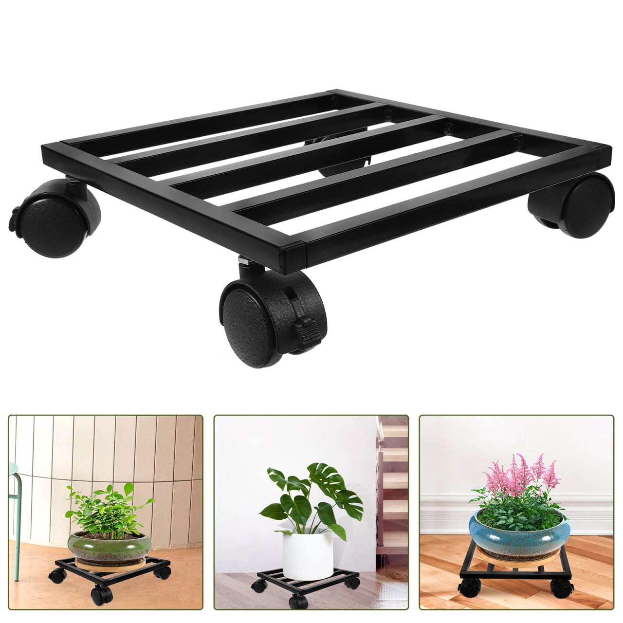 Soporte con Ruedas para Macetas Base Rodante para Plantas Y Jardineras Movilidad Fácil para Macetas Pesadas Uso En Interior Y Exterior Jardín Salón Y Comedor