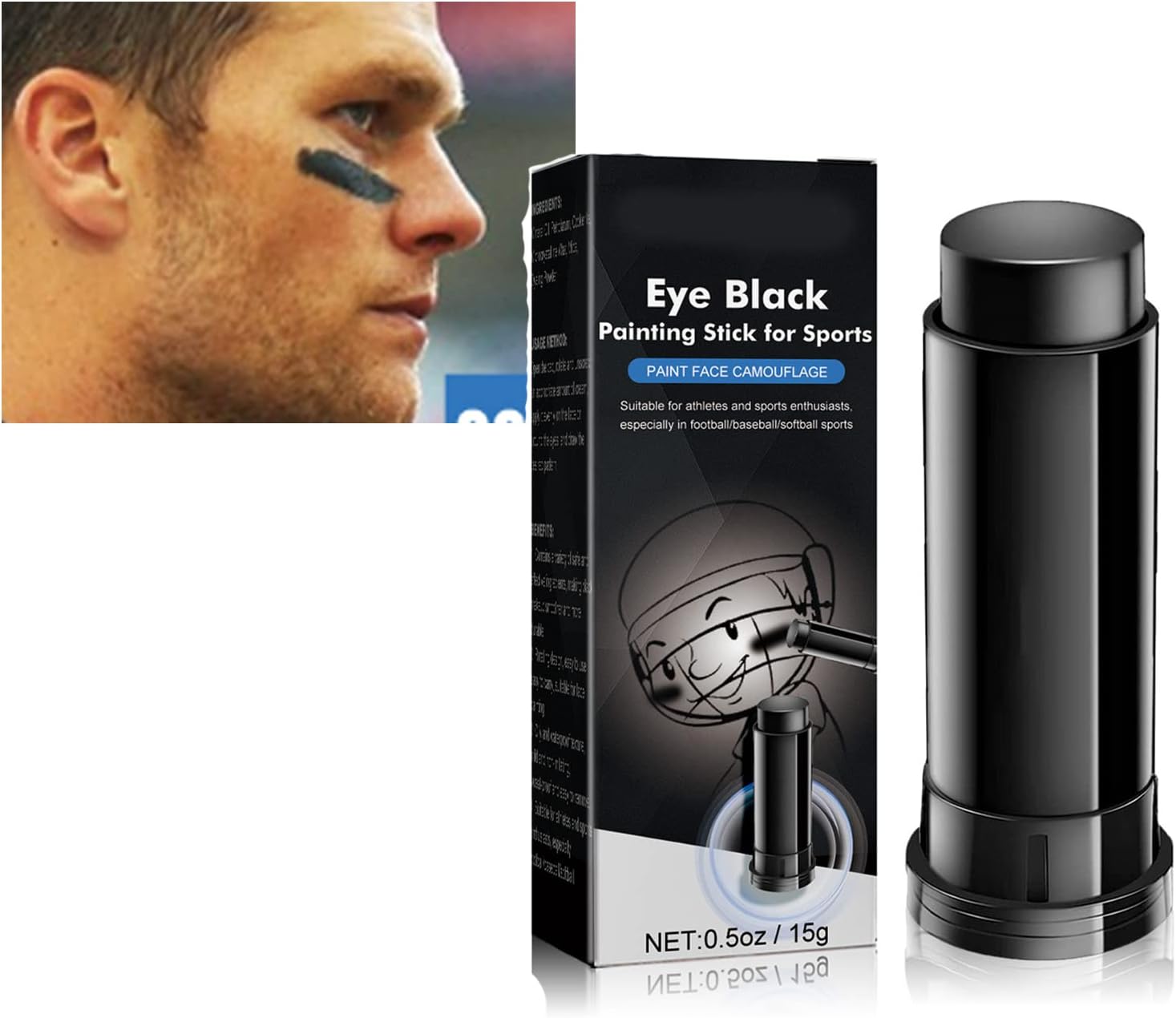 Eye Black Football Stick - Sports Eyeblack Stick & Face Paint for Football & Baseball, Easy To Color Face Paint For Halloween