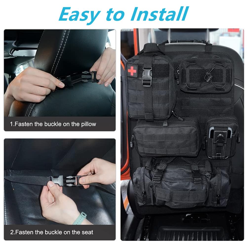 Organizer tattico per sedile posteriore dell'auto, con 5 tasche Molle staccabili, da appendere, in tessuto Oxford, organizer per auto e camion
