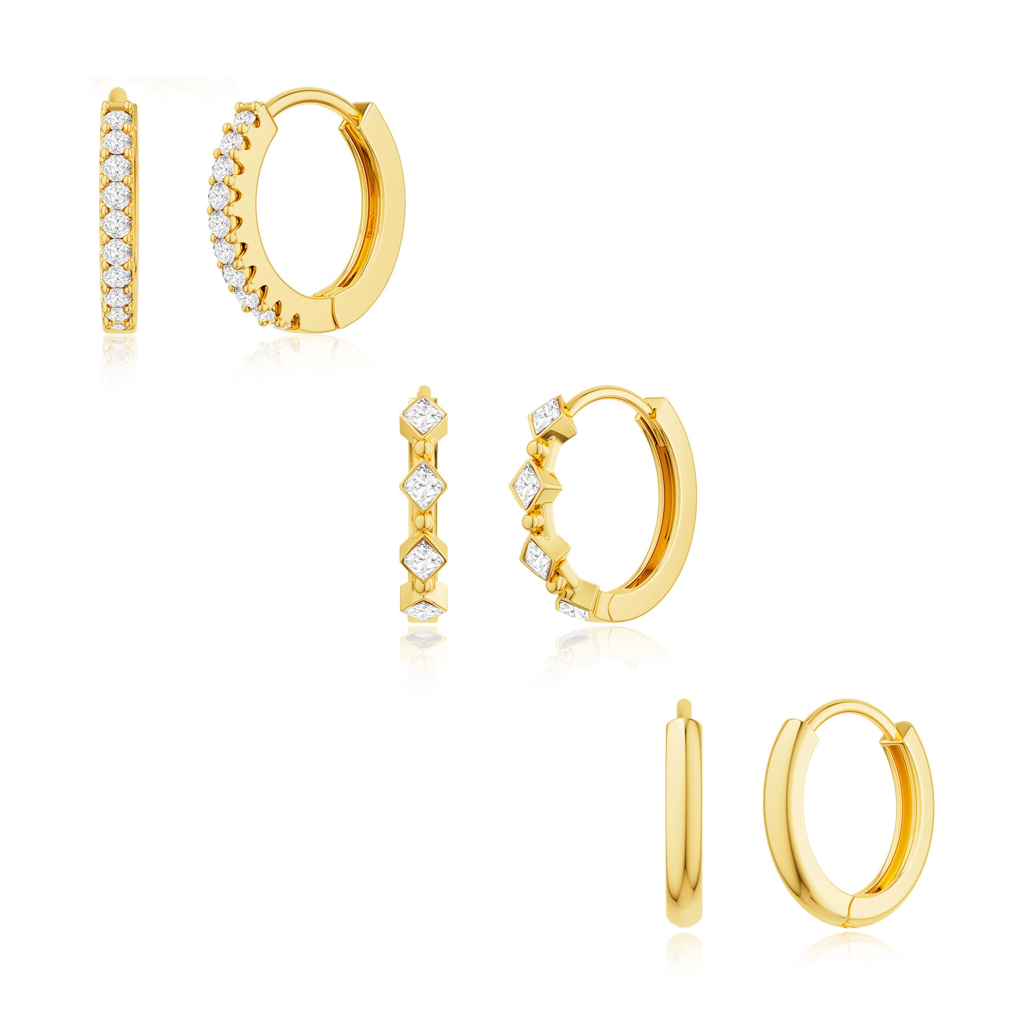 Freekiss 3 Pairs Hoop Earrings Set: Dainty Stud Earrings Trendy Small 925 Sterling Silver Plated Hypoallergenic CZ Dangle Cartilage Huggie Earrings for Women Jewelry for Women