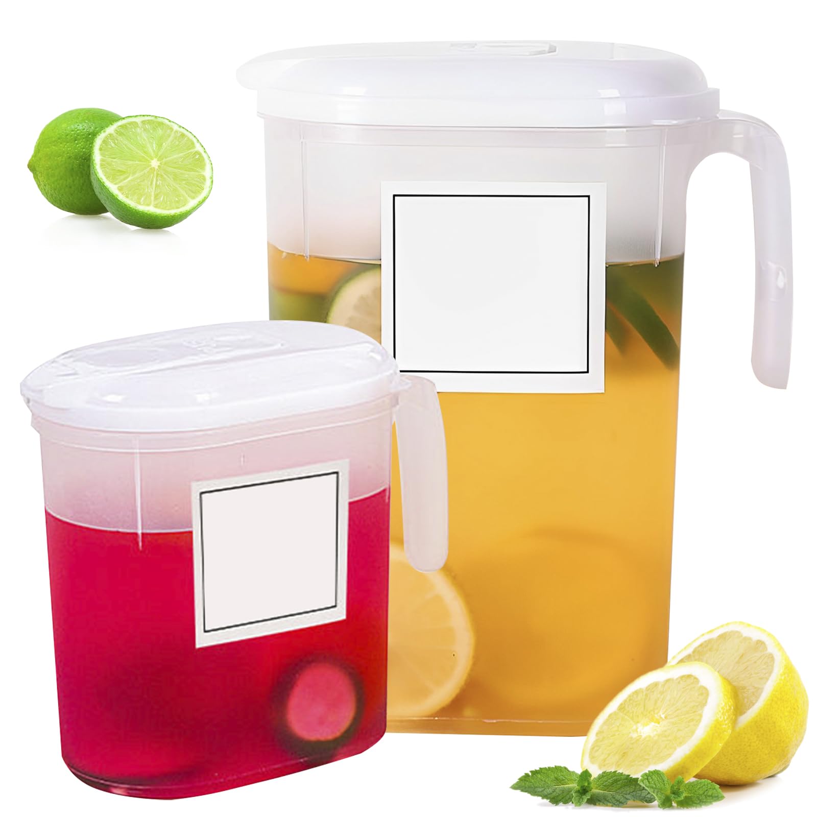 JTWEB2Pcs Plastic Fridge Jug with Filter Lid,1.5L+2L Plastic Water Pitchers with Handle Heat Resistant Refrigerator Cold Kettle Cold Water/Ice Tea/Juice Carafe Jug for Fridge Drink Container