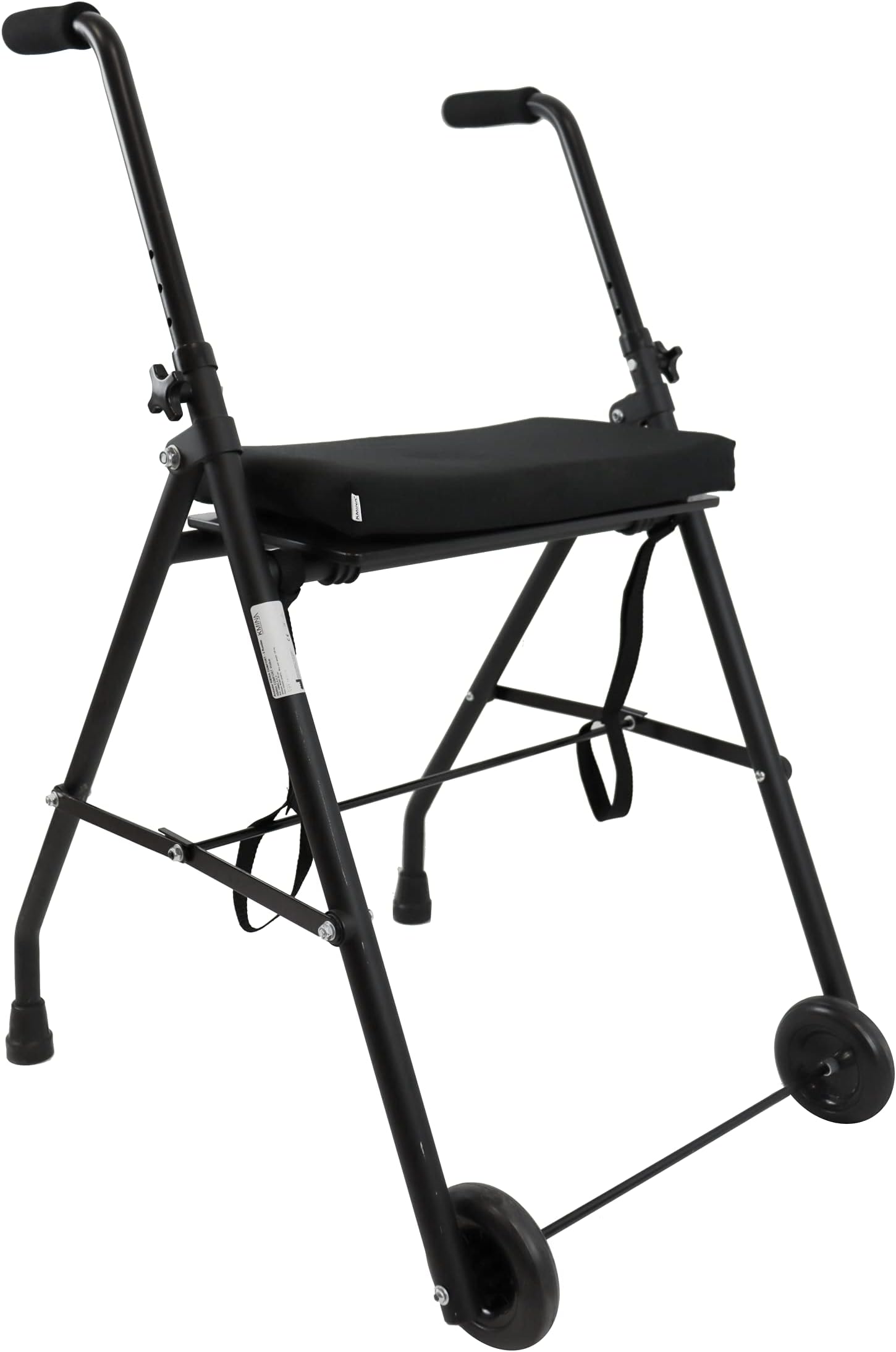 KMINA - Walking Frame with Wheels and Seat, Rollator 2 Wheel, Indoor Rollator, Black - Made in Europe