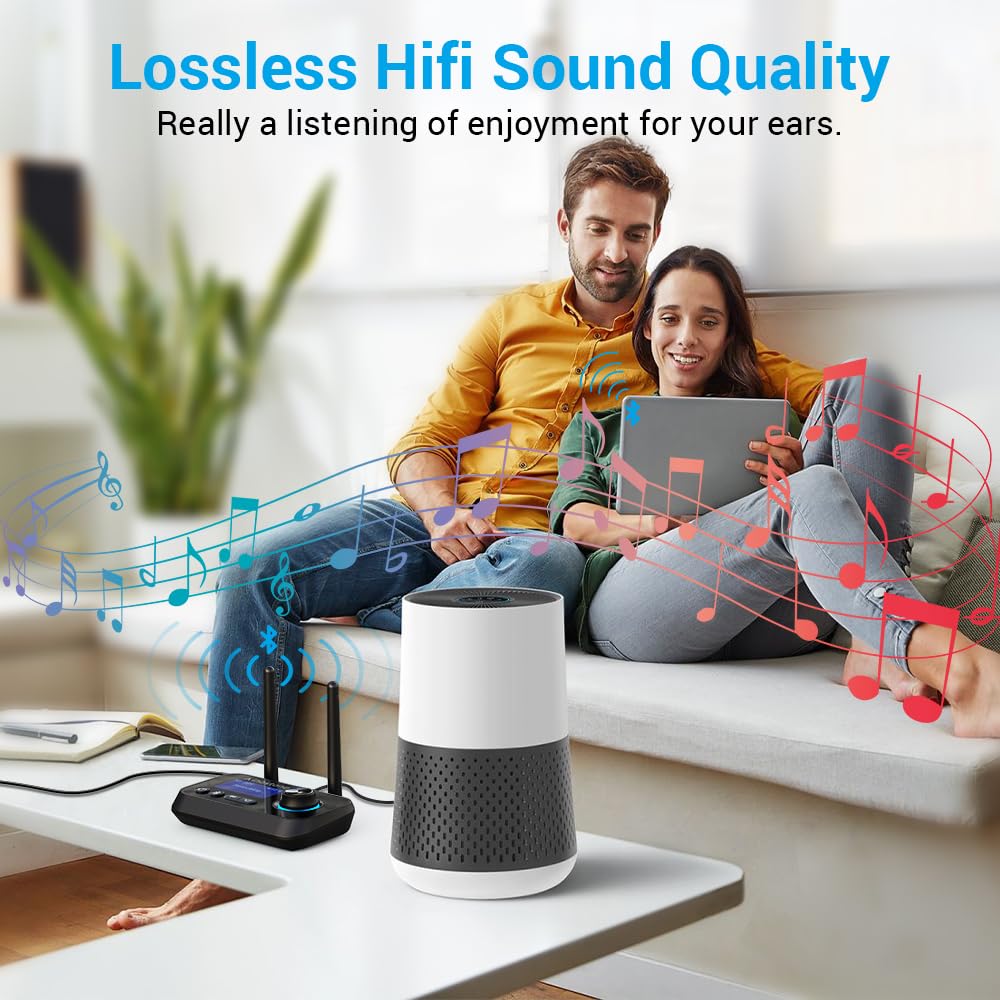 3 En 1 Transmisor Receptor Bluetooth para 2 Auriculares Adaptador Bluetooth 5.3 con Pantalla LCD Latencia Aux 3.5mm Óptico RCA E Bypass misor Bluetooth Audio para TV, Estéreo, Altavoces, PC