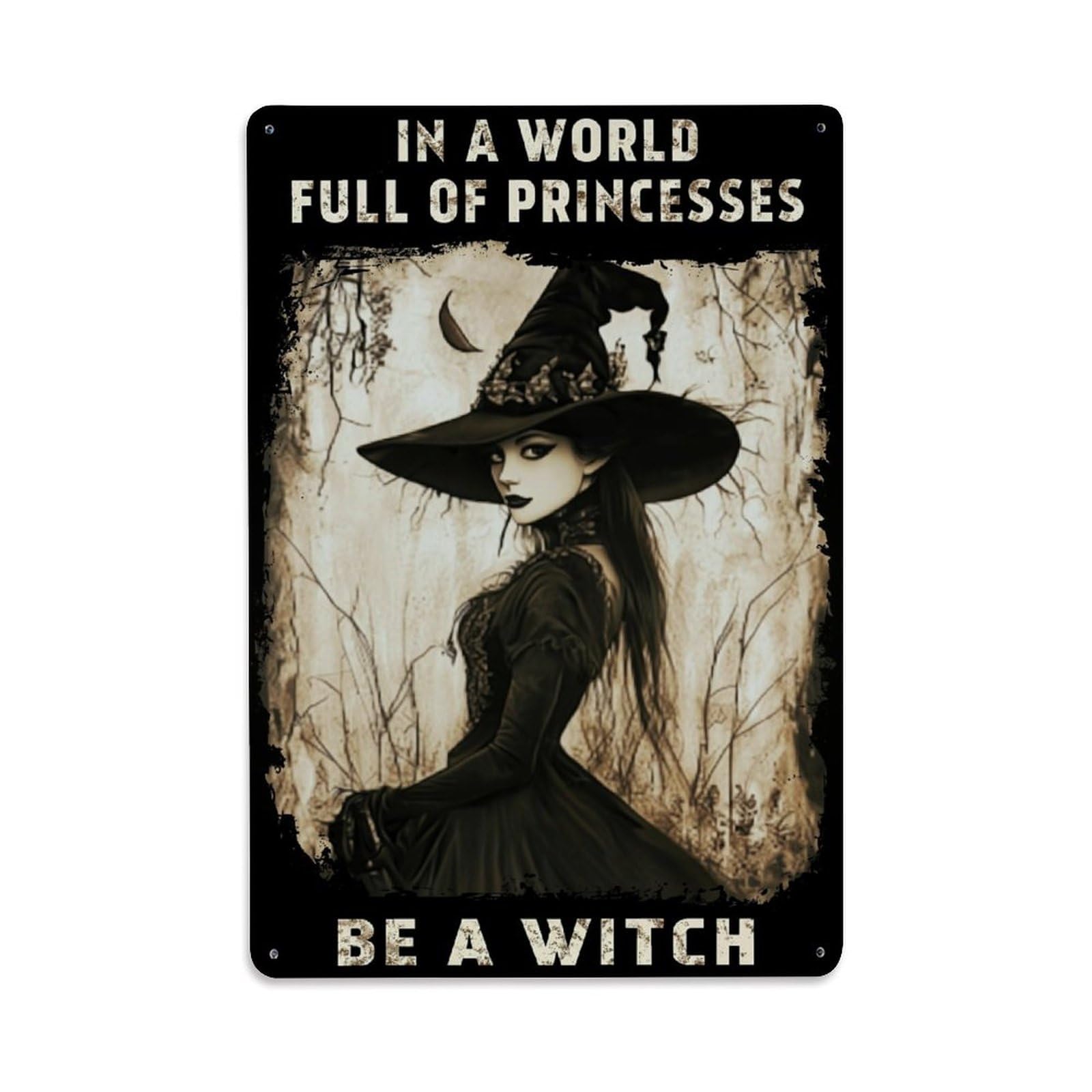Witch In Dark Forest Moon Retro Metal Tin Sign, Vintage Decor Art Poster for Bar, Home, Man Cave, Kitchen, Laundry Room Gift 8x12Inch