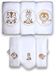 Kit SAFARI com 6 Fraldas De Pano Bordadas (3 De Ombro + 3 De Boca) (BEGE)