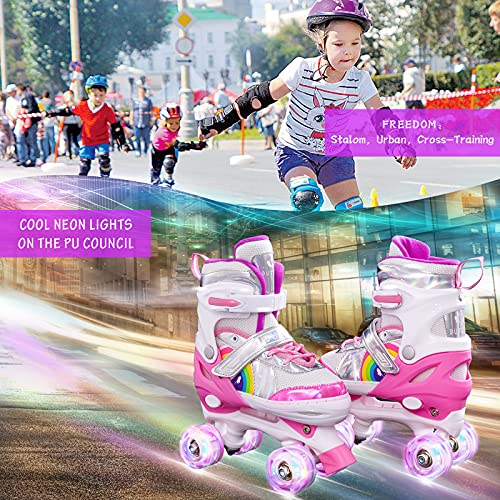 Roller Skates For Girls,Kids Roller Skates For Toddlers Children Outdoor Indoor Adjustable 4 Sizes With Light Up Wheels #TOP5