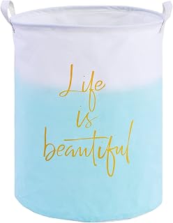 19.7" X-Large Collapsible Laundry Basket,Waterproof Sturdy Lightweight Canvas Round Clothes Hamper for Baby Gift Basket.(Life Green)