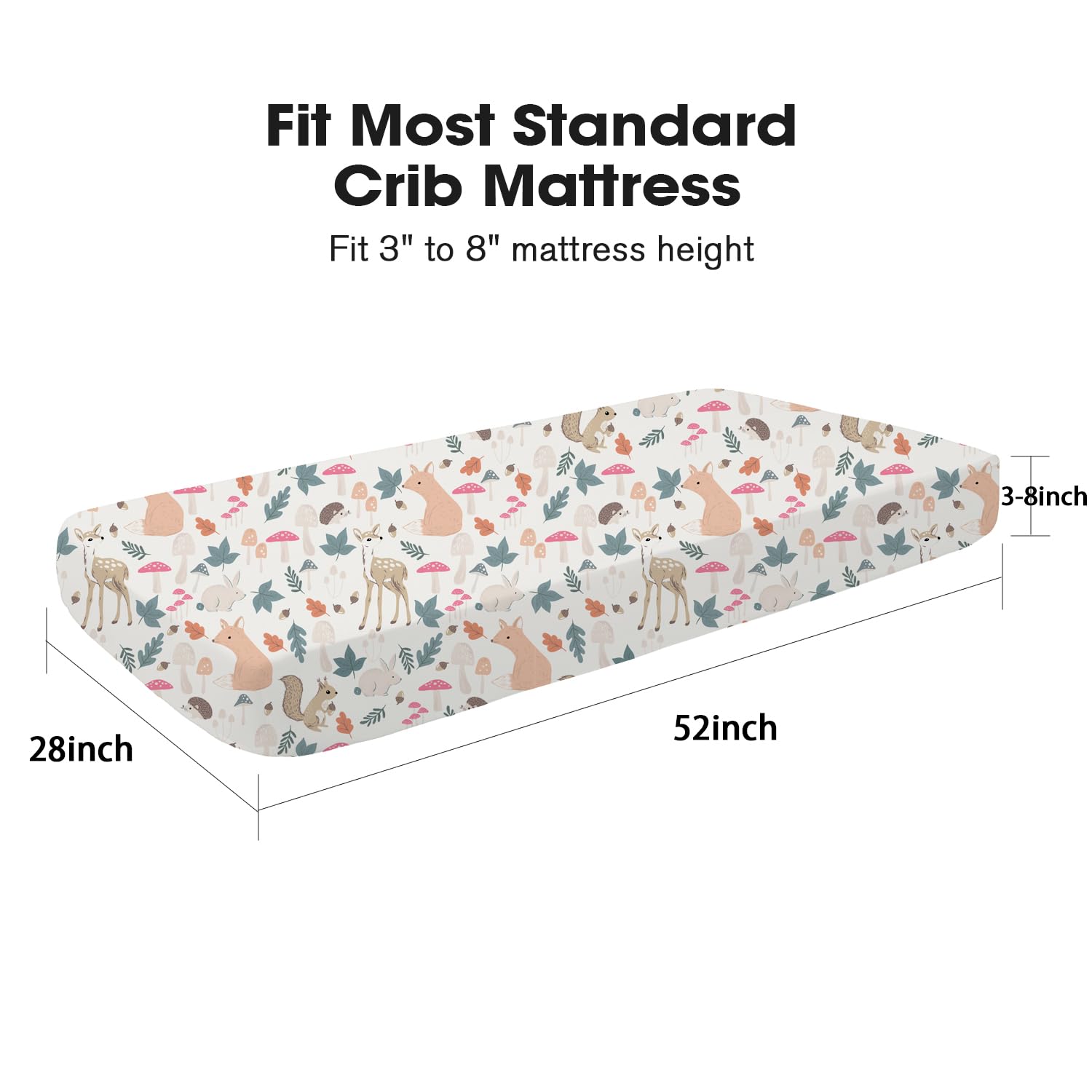 Little Grape Land Crib Sheets 2 Pack, Microfiber Fitted Crib Sheet for Standard Crib Mattress 52"x28"x8", Soft and Neutral Baby Crib Sheets for Boys and Girls, Breathable & Easy Care, Woodland Fawn - Image 6