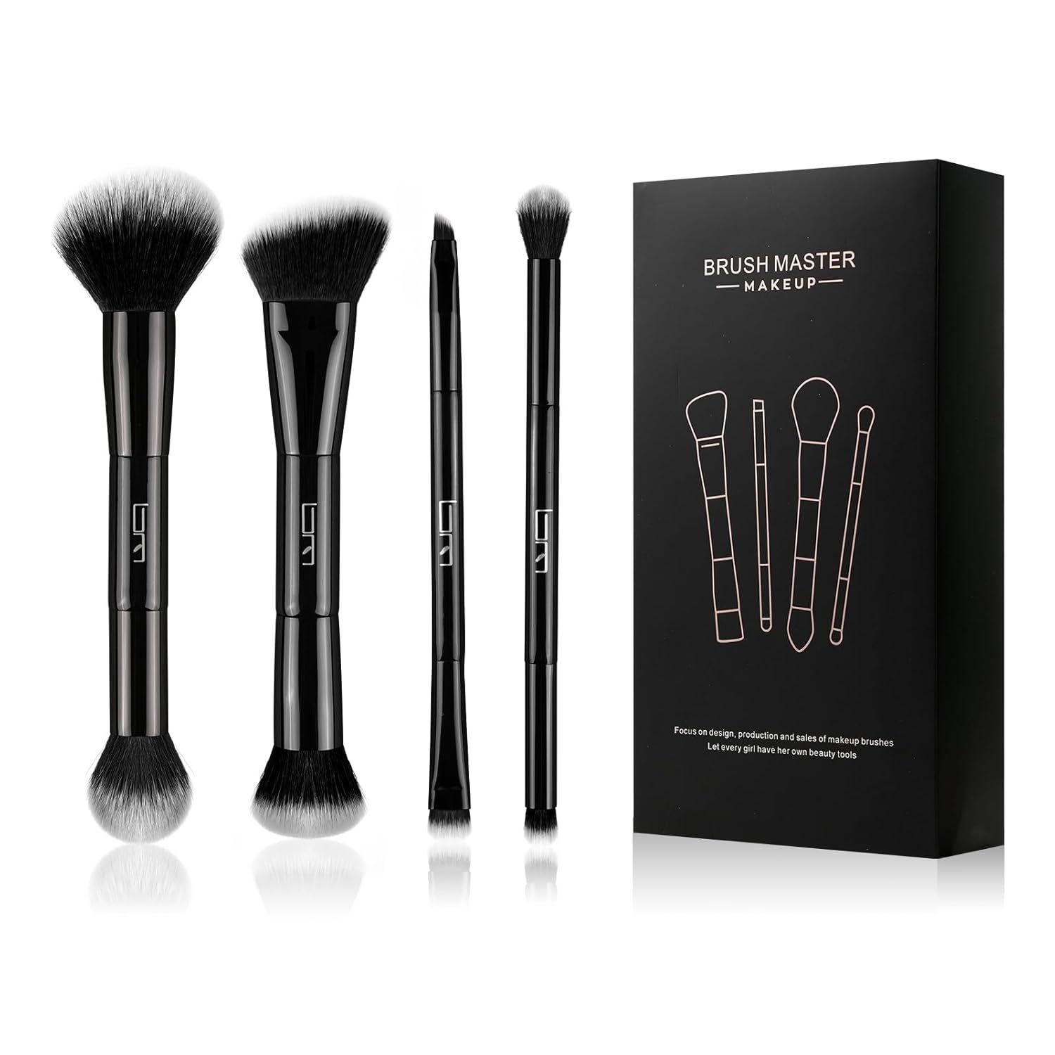 4Pcs Duo End Makeup Brushes, Foundation, Powder, Contour, Concealer, eye makeup Brush, Double-ended Multi-functional Synthetic Cosmetic Tools Makeup Brushes(Black) 4Pcs Duo End Makeup Brushes, Foundation, Powder, Contour, Concealer, eye makeup Brush, Double-ended Multi-functional Synthetic Cosmetic Tools Makeup Brushes(Black)