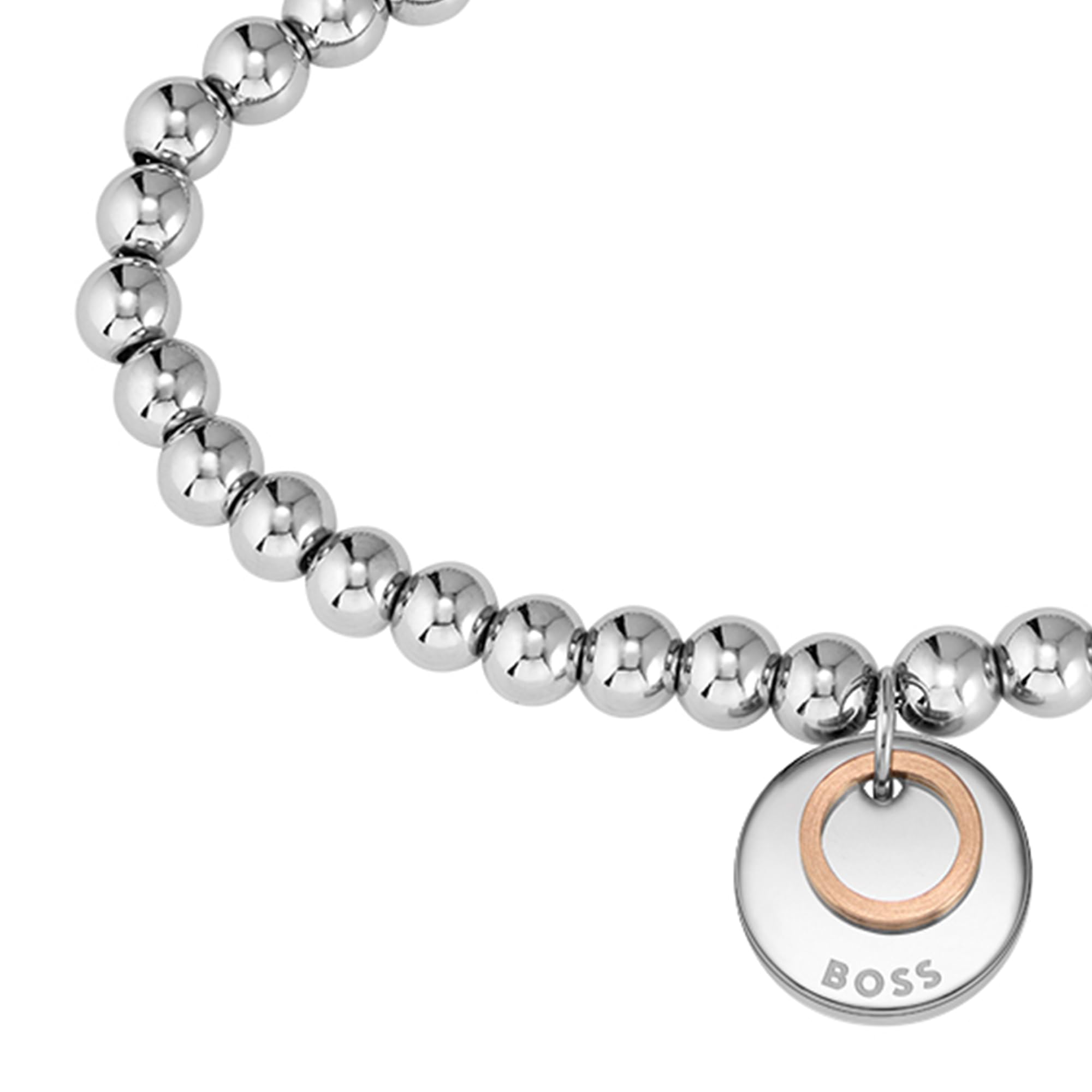 BOSS Jewelry Armband mit Schmuckperlen für Damen Kollektion MEDALLION aus Edelstahl mit einem Charm - 1580227