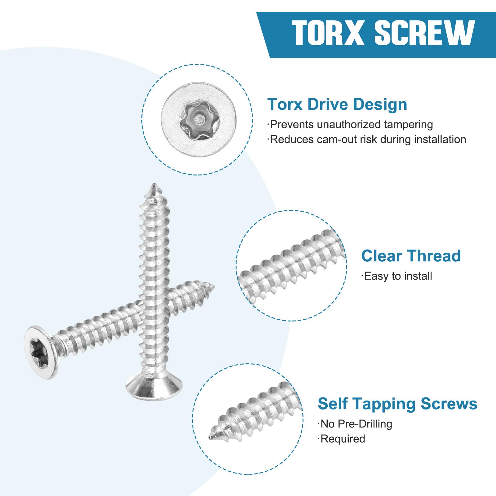 PATIKIL 100 Pcs Flat Head Torx/Star Screws - Image 3