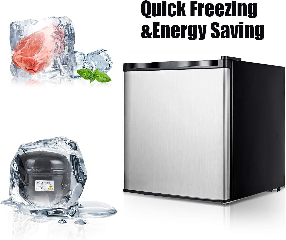 COSTWAY Compact Upright Freezer Countertop, 1.1 cu. ft. Mini Size with Reversible Stainless Steel Door and Adjustable Removable Shelves, Single Door Vertical Freezer for Home, Dorm, Office