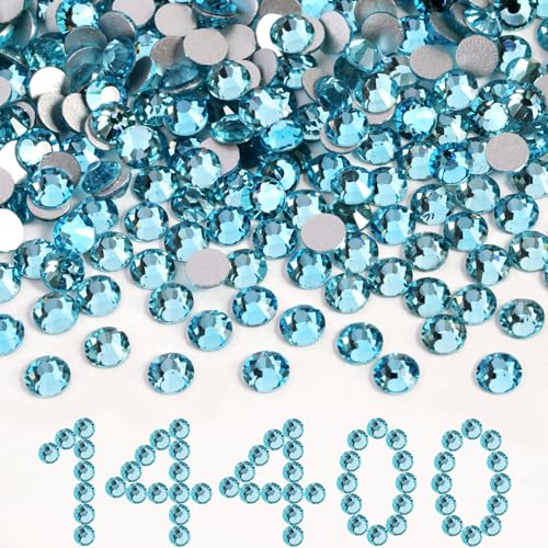 Image of Beadsland Flatback Rhinestones Bulk,14400pcs Red Rhinestones for Nails Crafts Clothes DIY Decoration, Aquamarine, SS10, 2.7-2.9mm