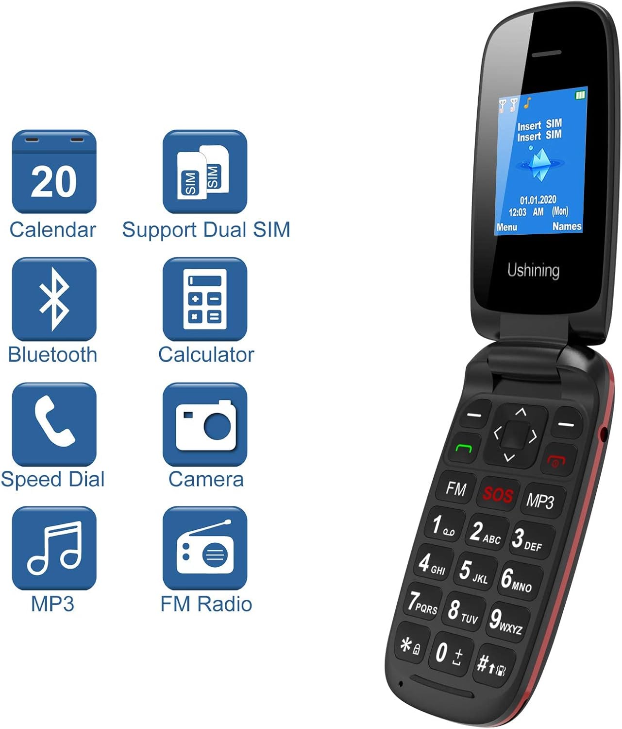 USHINING F200 screen showing icons for various features