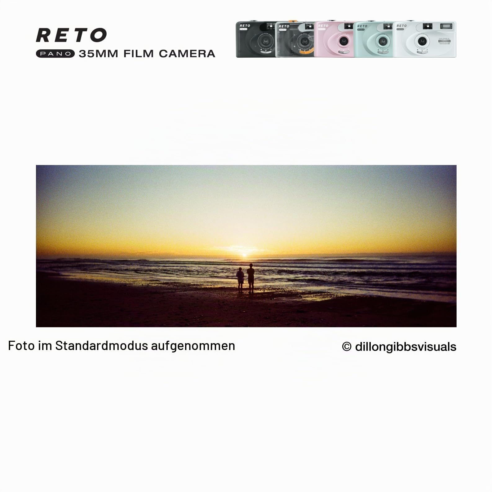 RETO PANO 35mm Filmkamera–22mm Weitwinkelobjektiv,Panorama,einfacher Wechsel,Objektivabdeckung,eingebauter Blitz(Film und AAA-Batterie sind Nicht im Lieferumfang enthalten) (Transparentes Schwarz)