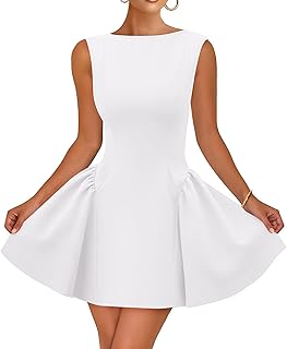 ZESICA Women's 2026 Summer Sleeveless Cocktail Mini Dress Boat Neck Backless Swing A Line Wedding Club Party Short Dresses