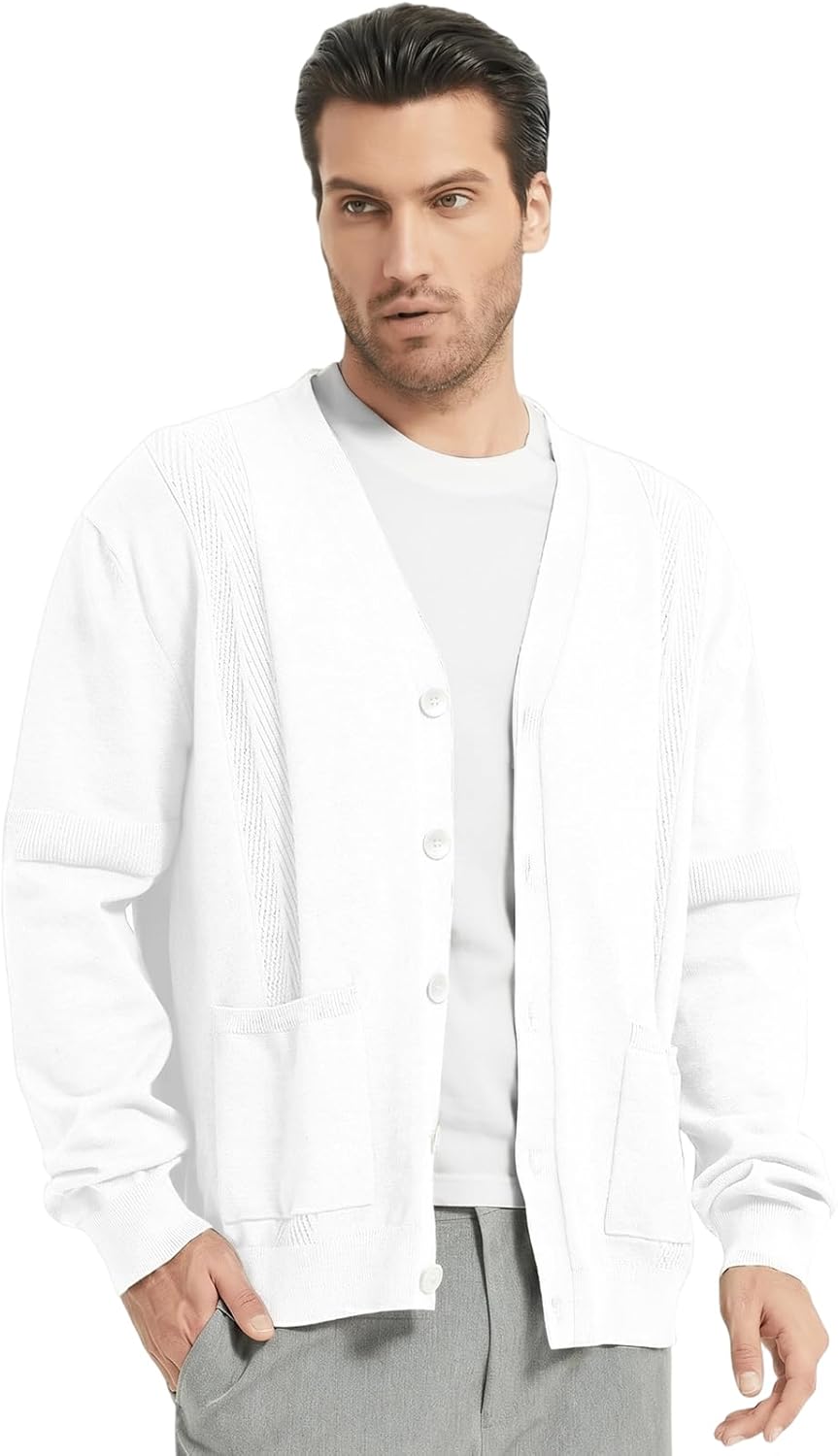 Men's Casual Cardigan Sweater Long Sleeve V Neck Button Down Mens Knit Cardigan Sweaters with Pockets