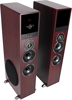 - Rockville TM80C Powered Home Theater Tower Speaker System, Cherry Wood, 800W, 8" Subwoofers, Bluetooth, USB/SD Playback, FM Radio, Remote Control, Karaoke Ready, Perfect for Home Entertainment