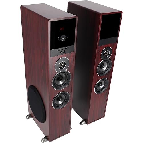 Rockville TM80C Powered Home Theater Tower Speaker System, Cherry Wood, 800W, 8" Subwoofers, Bluetooth, USB/SD Playback, FM Radio, Remote Control, Karaoke Ready, Perfect for Home Entertainment