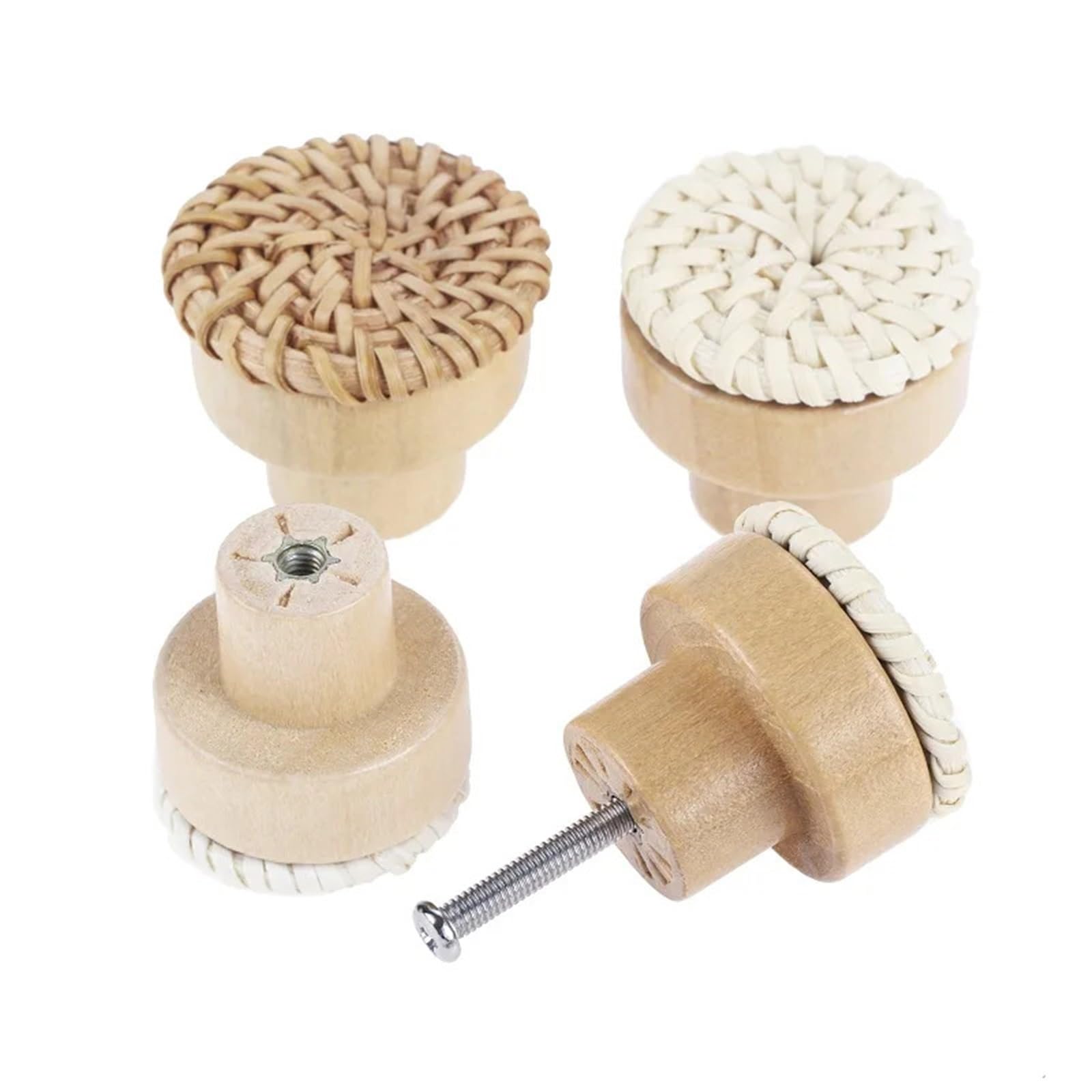Bryske 10Pcs Rattan Wooden Drawer Knobs Handmade Cabinet Furniture Handles Kitchen Cupboard Pulls