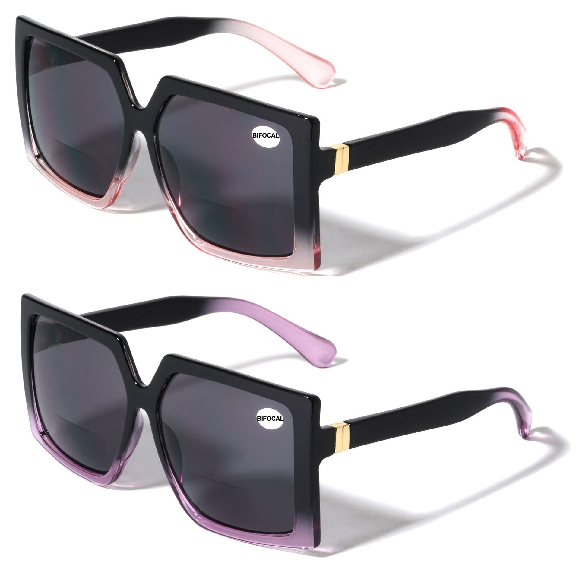 V.W.E. 2 Pairs Square Oversize Women BIFOCAL Outdoor Reading Sunglasses Glasses
