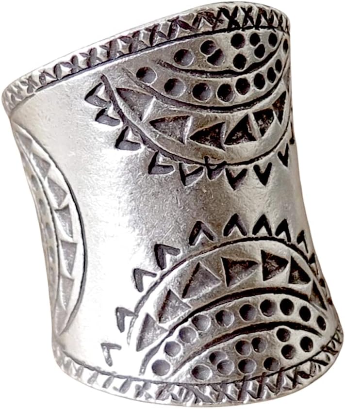 Sterling Silver Boho Large Statement Ring,"SilverShapes" Handmade Ethnic Geometric Engravings Hippie Gypsy Wide Band Adjustable Ring, Also as Thumb ring, Gift for Her