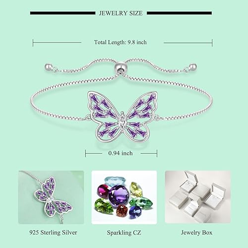 Vista 8 de STARCHENIE Juego de joyas de plata de ley 925 con diseño de mariposa y amatista para mujer