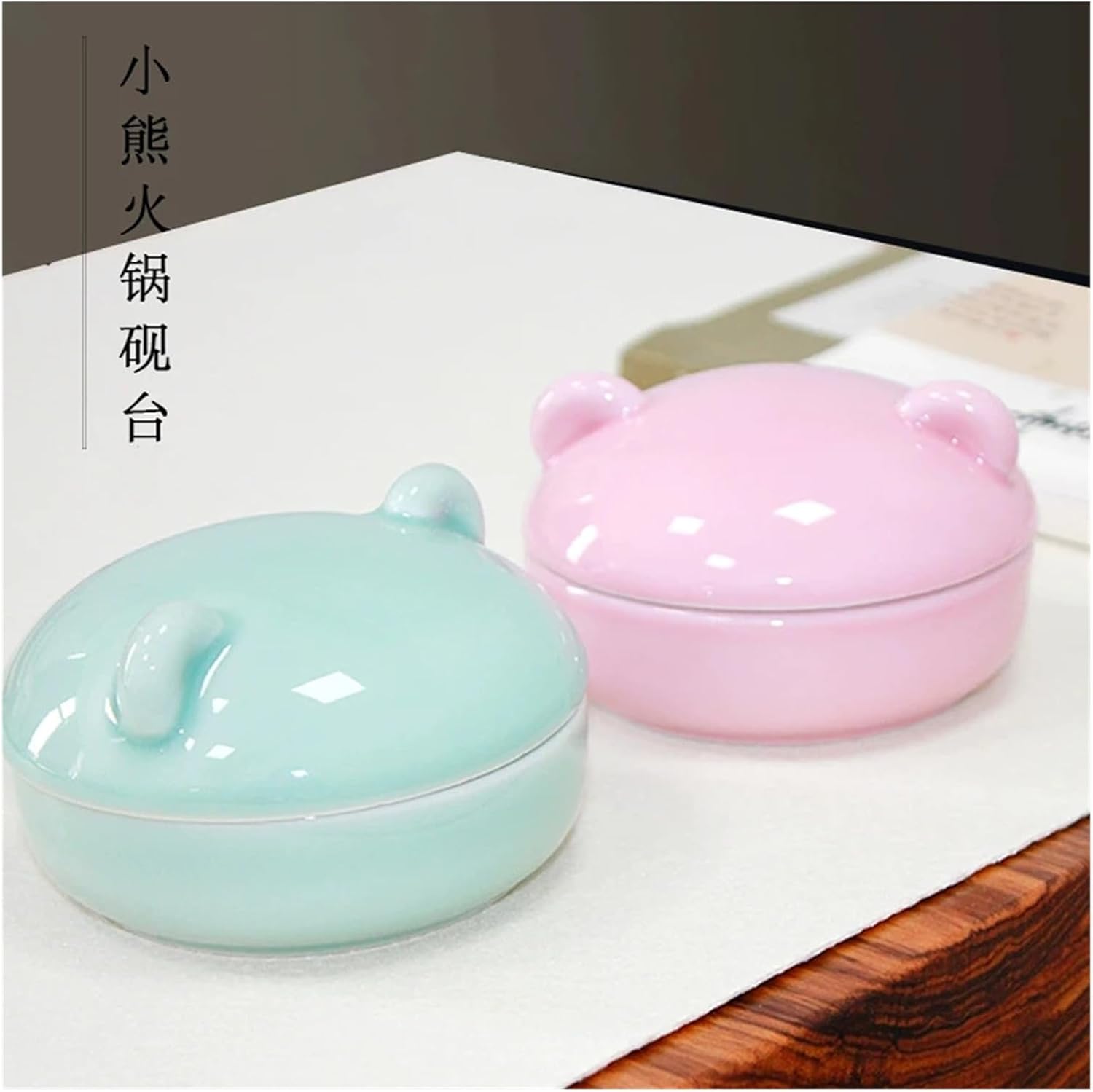 Traditional Ceramics Bear Shape Ink Pool Multifunctional Painting Inkstone Inkslab Art Watercolor Supplies(Light Pink)