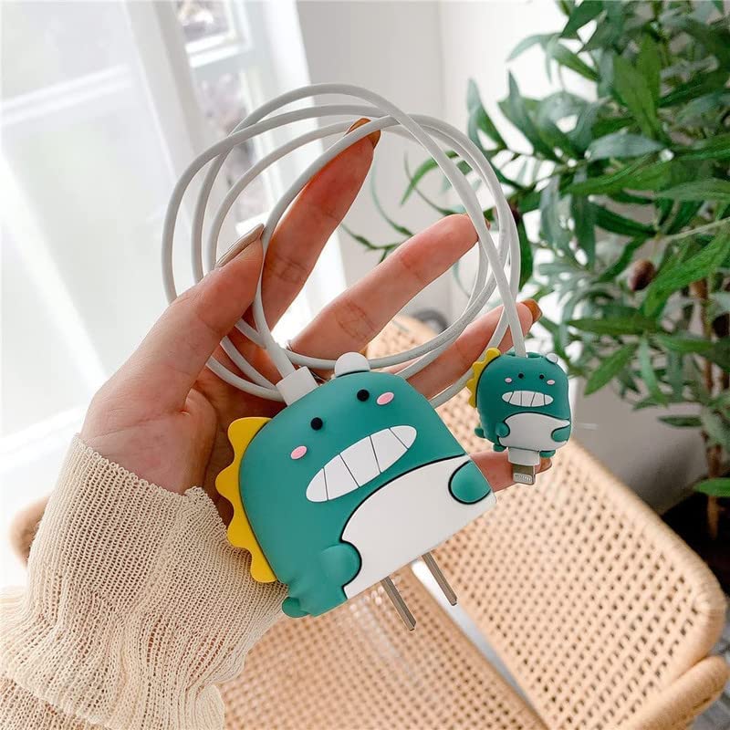Image of Best HUB Cartoon 3D Design Protective Case Compatible with (Only Samsung Galaxy 25W) USB-C Power Adapter Charger, Cute Cartoon Type C Data Cable Case for Samsung (Green Dino)