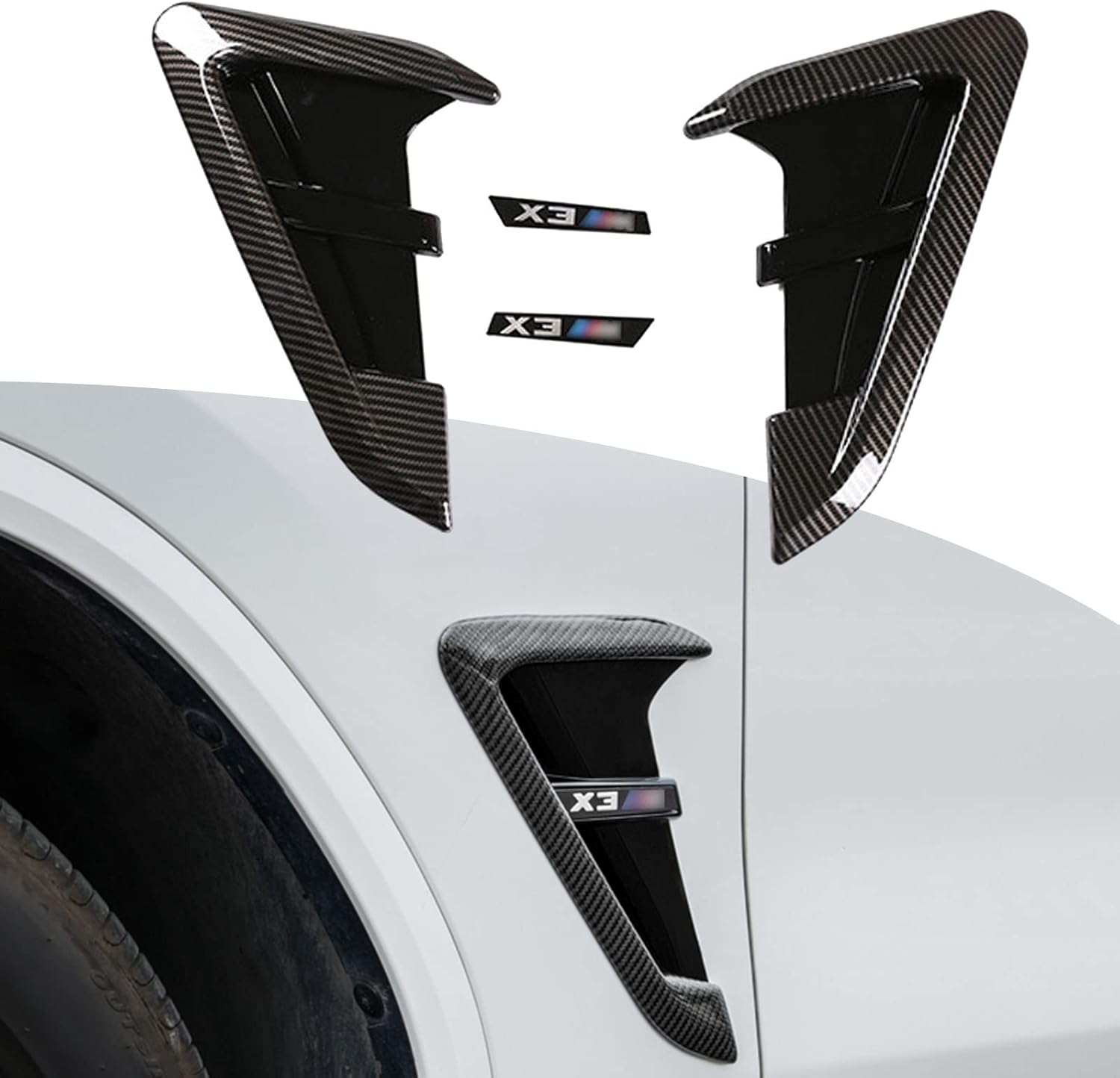 Car Front Fender Side Air Vent Outlet Trim Cover Flow Fender Wing Vent Trim Compatible with BMW X3 M G01 2018-2022 (Carbon Fiber Style)