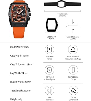 Orologio Uomo Sportivo NAVIFORCE Cronografo Impermeabile – Quarzo Con Calendario, Cinturino In Silicone Colorato, Modello NF8050