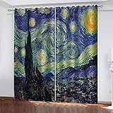 Cortinas De Cocina Ventana Modernas Cortas 2 Unidades para Ventanas Pintura Al Oleo Azul Cielo Estrellado 280X260Cm con Ojales Cortinas Salon Dormitorio Habitacion Juvenil Infantiles Termicas Aisla