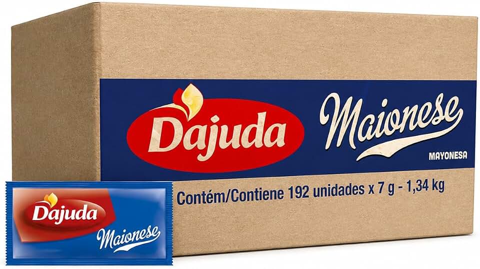 Maionese D'Ajuda Sachê 192 Unidades x 7g – Ideal para Lanches, Delivery, Restaurantes e Food Service
