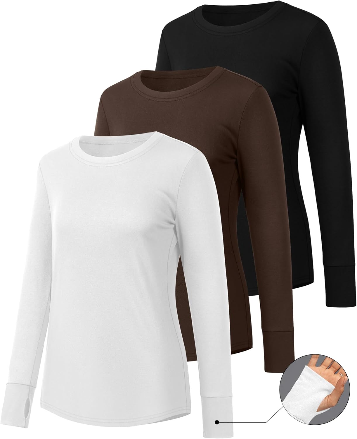 Huukeay 3 Pack Women's Long Sleeve Shirts with Thumb Holes, Cotton Casual Crew Neck Tunic Tops Fall Loose Y2k Trendy Outfits - Image 3