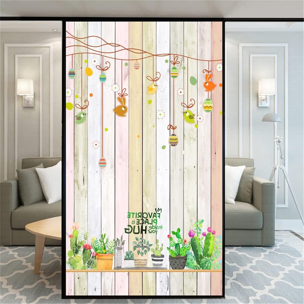 Window Film Privacy Window Film Opaque No-Glue Grain Plants Decorative Glass Covering Static Cling Frosted Window Stickers Decorative Window Film(60x120cm)