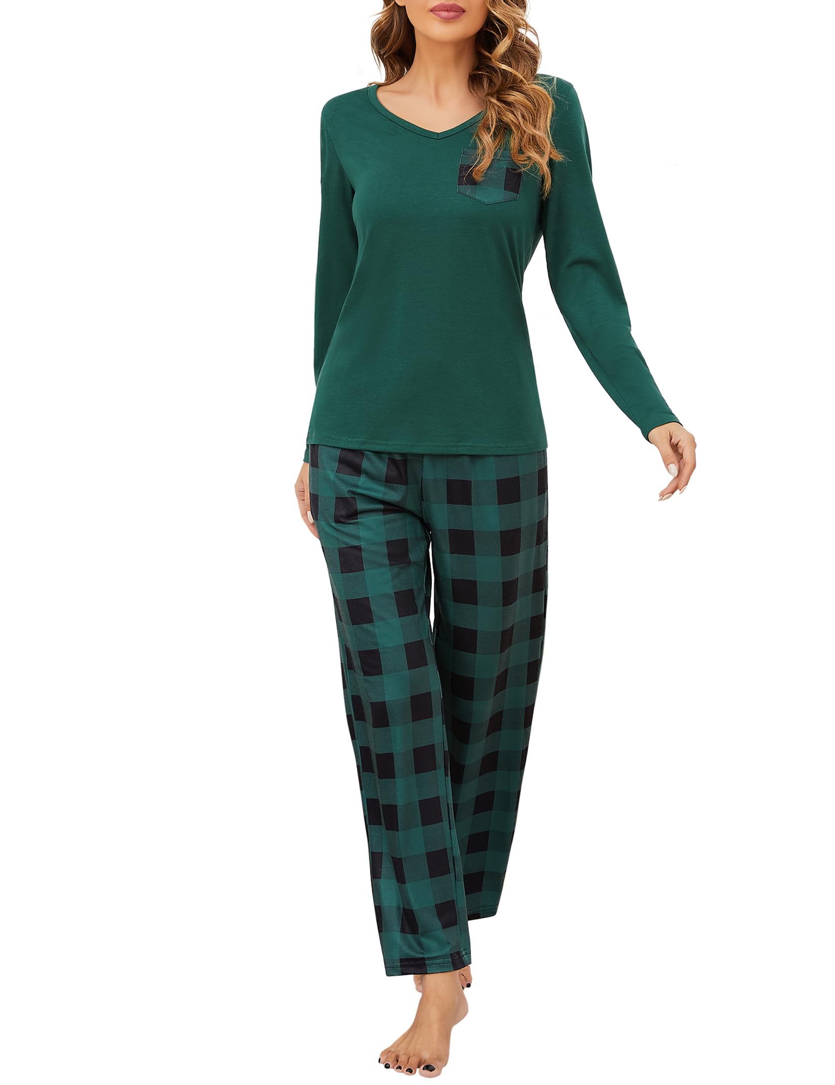 Clearlove Schlafanzug Damen Lang Pyjamas Set Langarm Nachtwä