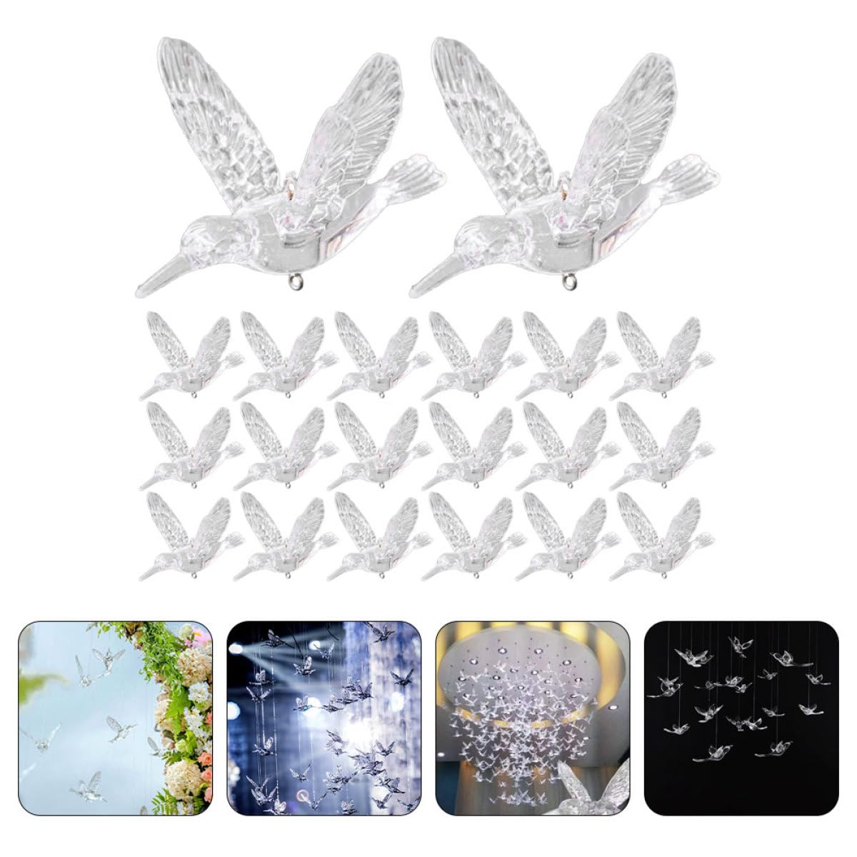 Levemolo 20 Stück Transparente Acryl Hängedekoration 10cm Fliegende Vogel Ornamente für Hochzeit Fenster Wohnraum Leichte Deckenanhänger